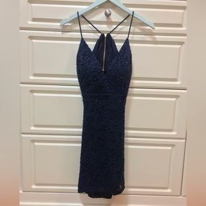Teal blue lace homecoming dress